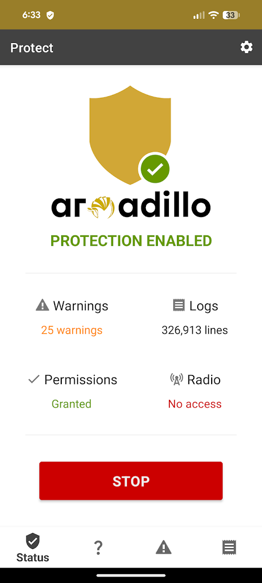 Armadillo Protect app screenshot 1